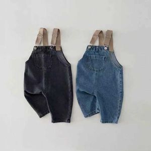 Overalls Frühling 2024 Neuer Baby ärmellose Denim-Jumpsuit für Neugeborene Kleinkinder Jungen Babys Mädchen Massive Kinderkleidung 0-24m D240515