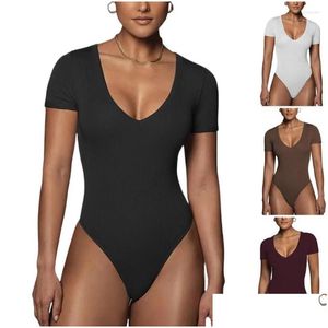 Kvinnors shapers kvinnors kausala t-bants toppar vikta över v hals jumpsuit bodysuit sexig droppleveranskläder underkläder dhbjy