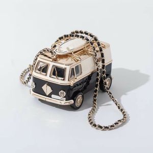 Designer Golden Mini Van Shaped Dinner Bags High Quality Women Cute Bus Clutch Bags Gold Hardware Buckle Closure Bus Handbags Women Fashion Chains Evening Purse