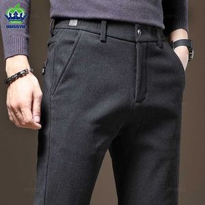 Herrbyxor 2024 Nya varumärkeskläder Pinstripe Casual Pants for Men Cotton Fashion Business Black Autumn Winter Thick Formal Trousers Man Y240514