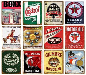 Gasolina indiana vermelha Esso Castrol Texaco Rocket Motor Oil Metal Poster Vintage Plaque Pub Bar Garage Decor Retro Tin Signs7874184