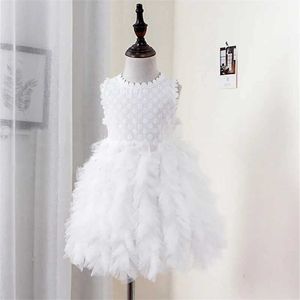Flickas klänningar vit spets söt flicka prinsessan klänning fluffig tårta klänning tjej barn bröllopsfest födelsedag tutu klänning sommar ärmlös väst D240515
