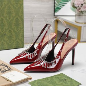 Designers sandals shoes for womens rhinestone buckle pumps Patent Leather Stiletto Heel slingback 10CM high Heeled Back Strap designer sandal 35-42 01