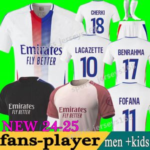 24 25 Maillot de Foot Dembele Soccer Maglie Lyonnais Caqueret ol Aouar Barcola Castello Jr Fan Player Shirts Shirts Man Kits KitS 2024 2025 Traore Sarr