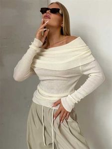 Camicie da donna camicie tossy off-shoulder maglione pullover a maglia sexy per donne mesh s-through long slve slve slve slve slve slve slve slve y2k top knitwear pulluver y240510