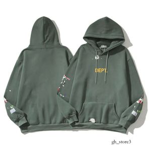 GalleryDept Hoodie Green Hand Painted Splash-ink-ink Graffiti Hoodies Men Men Streetwear Autumn Winter Pullover Hooded Sweatshirt 544