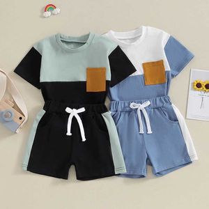 Kleidungssets 0-36 Monate Baby Jungen 2 Stück Outfits Kontrastfarben Kurzarm T-Shirt und elastische Shorts Säuglingssommer Sommerkleidung Set