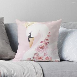 Kissen rosa Prinzessin Swan mit Blumen Vogel Gold Kron werfen Luxusabdeckung Rechteck