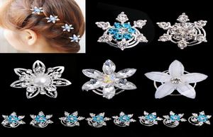 Noivo de casamento Cristal Snowflake Hair Pins Pearls Flores clipe de cabelo garotas Meninas de cabelo em espiral