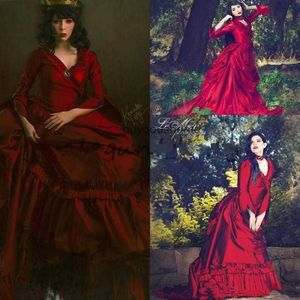 Vintage Mina Dracula Victorian Bustle Gothic A Line Wedding Dresses Halloween Red Ruffles Train Plus Size Formal Taffeta Bridal Gowns