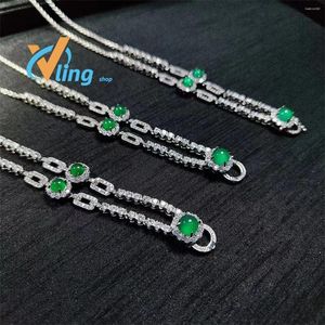 Pendants Full Diamond Inlaid With Natural High Green Chalcedony Fashion Universal Chain Emerald Jade Multi Purpose Necklace