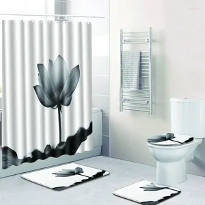 Banyo Paspas Çiçek Çiçek Baskısı 4 PCS Set Banyo Slip Olmayan Kaide Halı Kapağı Tuvalet Kapak Mat Duş Perdesi