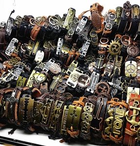 Band New Vintage Leather Mens Womens Surfer Bracelet Cuff Wristband 50pcs lots Mixed Style Retro Jewelry Charm Bracelet 93 T2506427976423