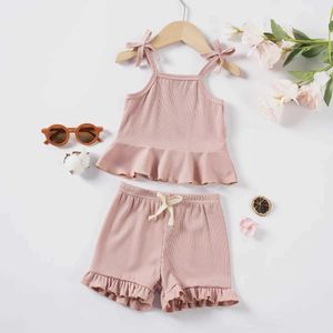 Set di abbigliamento per bambini in fila per bambini top-camisole casual+rouffles shorts 2 peps set di clohtes set per bambini