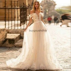 2024 beach boho lace Wedding Dresses new tulle Bridal Gowns Long off shoulder Lace appliques Robe de Mariage Handmade sexy neck vestido de novia Stylish Bridal Gowns