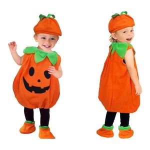 Rompers Cute Pumpkin Baby Costume Childrens Halloween Pumpkin Costume Boys and Girls Role Play Performance Childrens Pumpkin Costumel240514L240502
