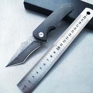 High Quality A2463 High End Flipper Knife D2/Damascus Steel Tanto Point Blade G10/Carbon Fiber Handle Ball Bearing EDC Pocket Knives