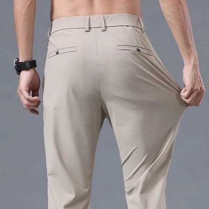 Erkek pantolon yaz yeni streç yumuşak takım elbise pantolon erkekler ince moda iş elastik bel ince marka giysileri rahat resmi pantolon erkek y240514