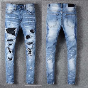 TRENDAMIRI 563 High Street Trendy Brand Broken Hole Patch Diamond Embedding Jeans New Elastic Slim Fit Leggings