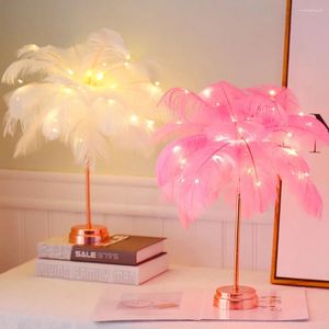 Bordslampor fjärrkontroll fjäderlampa diy kreativt varmt ljus träd lampskärm bröllop hem sovrum prydnad