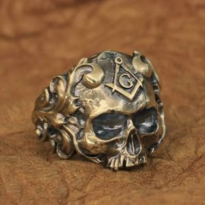 Brass Masonic Skull Ring Mens Biker Rock Punk Style Jewelry Ring BR116 US Size 7~15 240508