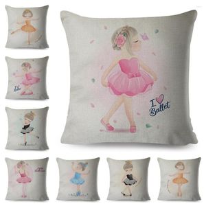 Kudde söt balettflicka tryckkudde dekor härlig tecknad chidlren fodral polyester täckning för soffa hem barn rum