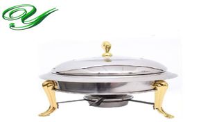 Mini Pot Set Cooker Herd Chafing Dish Töpfe Serving Heizung Edelstahl Goldkrondeckel 30 cm Buffet Pan Server Food Tably War9880270