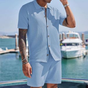 2024 New trendy fashionable men's casual and comfortable button up collar shirt short sleeved shorts set M515 55