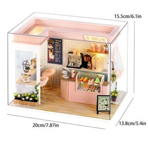 Arkitektur/DIY House Milk Tea Shop Baby House Mini Diy Kit för att göra rum Toys Home Bedroom Decorations With Furniture Wood Crafts 3D Puzzle Gir