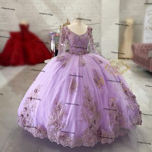 Słodka 16 liliowa lawendowa sukienki Quinceanera Koronkowe aplikacje Dziewczyny 15 lat Sukienka urodzinowa Meksykańska suknia balowa 2021 Vestidos de XV A OS 230D