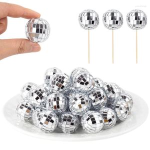 Forks 10/12/100P Silver Disco Ball Mirror Balls Fruit Toothpick Cocktail Stirrer Birthday Wedding Party Decor Cake Cupcake Topper