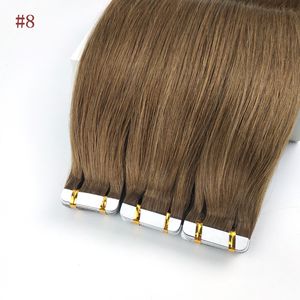 Sew in Hair Extensions Real Human Hair 24 inches #8 color Straight Seamless Skin Weft Hair