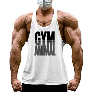 GYM ANIMAL Print Y Back Fitness Stringer Tank Top Mens Cotton Muscle Sleeveless Shirt Bodybuilding Clothing Workout Singlets 240507