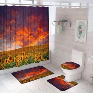 シャワーカーテン秋のヒマワリの花フィールドカーテンセット
