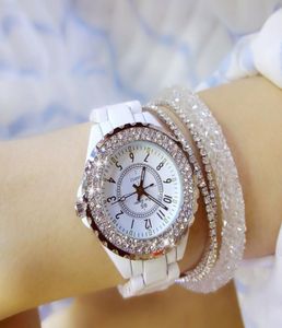 Kobiety zegarki Rhinestone Lady Diamond Stone Sukienka Watch czarna biała ceramiczna duża bransoletka Bransoletka na rękę Panie Crystal Watch V1911734865