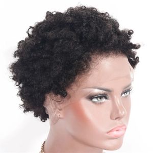 Peruker afro kinky lockigt spets front mänskliga hår peruker 130% 8 tum kort peruansk remy hår peruk för svarta kvinnor