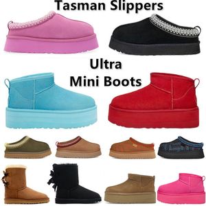 Tazz Slipper Plattform Designer Mini Boots Frauen laidback Luxusfell flauschiger Schaffell Tasman Slipper über dem Kniestiefel Winter -Knie -Stiefel Knie Freischuhe