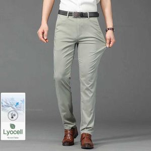 Herrenhosen Lyocell Modal Fabric Männer lässige Hosen Sommer Ultra-dünn weiche Vorhänge Stretch Business Gerade Feste Farbhosen Marke Kleidung Y240514