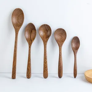 Coffee Scoops Wooden Spoon For Eating Mixing Stirring Cooking Wood Soup Spoons Household Long Handle With Japanese Style Kitchen Utensil