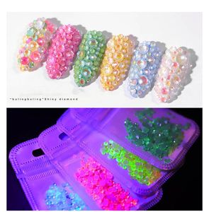 Fluorescencyjne dekoracje paznokci 3D Rhinestone DIY paznokcie sztuka manicure płaskie koraliki stołki Akcesoria 6011280