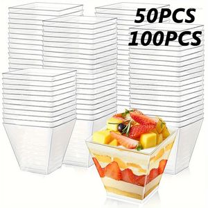 使い捨てカップストロー100pcsプラスチックデザート透明なパーティー誕生日デザート前菜キッチンベーキング