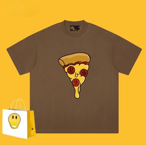 Märke mäns korta ärmskjortor pizza leende ansikte tryckt t-shirt som väger 260 g bomullslöst passande par tees