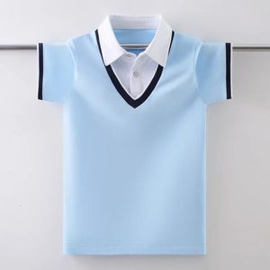Kids Pure Cotton Polo Shirt Summer Fashion Child School Assion tshirt for Teenager Boys 415 years tops 240515