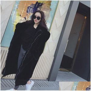 Womens Fur Faux Winter Warm Hooded Large Size Medium Length Solid Color Women New Casual Long Sleeve Coat Female Drop Delivery Apparel Dhgnd