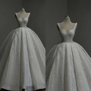 Shiny Ball Gown Wedding Dresses Sequins Beads Bridal Wedding Gowns Custom Made Puffy Bride Dress