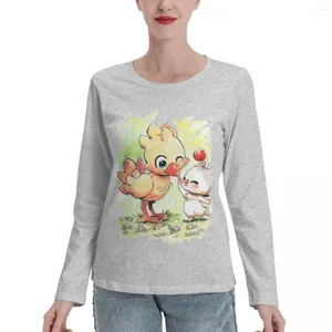 Polos femininos Chocobo Mog Final Fantasy Kawaii T-shirts de manga longa T-shirts Cadeis de pesos pesados Mulheres gráficas