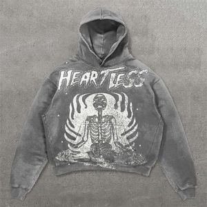 Harajuku негабаритная печать Skull Streetwear Высококачественная толстовка с капюшоном Vintage Women Women Goth Jacket Y2K Hoodies Women 240514