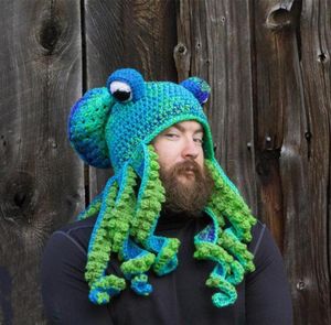 Beanieskull caps rolig virkning stickad skägg bläckfisk hatt neon vinter varm vindtät cosplay tentacle pirate beanie cap balaclava par2481303