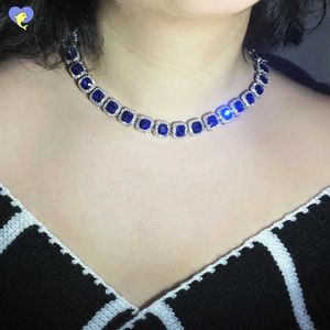 Tennis modische Luxus Royal Blue Blue Herren Tennis Kubanische Kette Halskette Hip Hop Plaza Seuchter AAA -Strass -Glasschmuck D240514