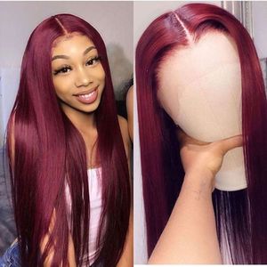 32 34 inches long Claret bone straight lace forehead human wig black women's synthetic closed wig 13*4 human hair set cosplay daily